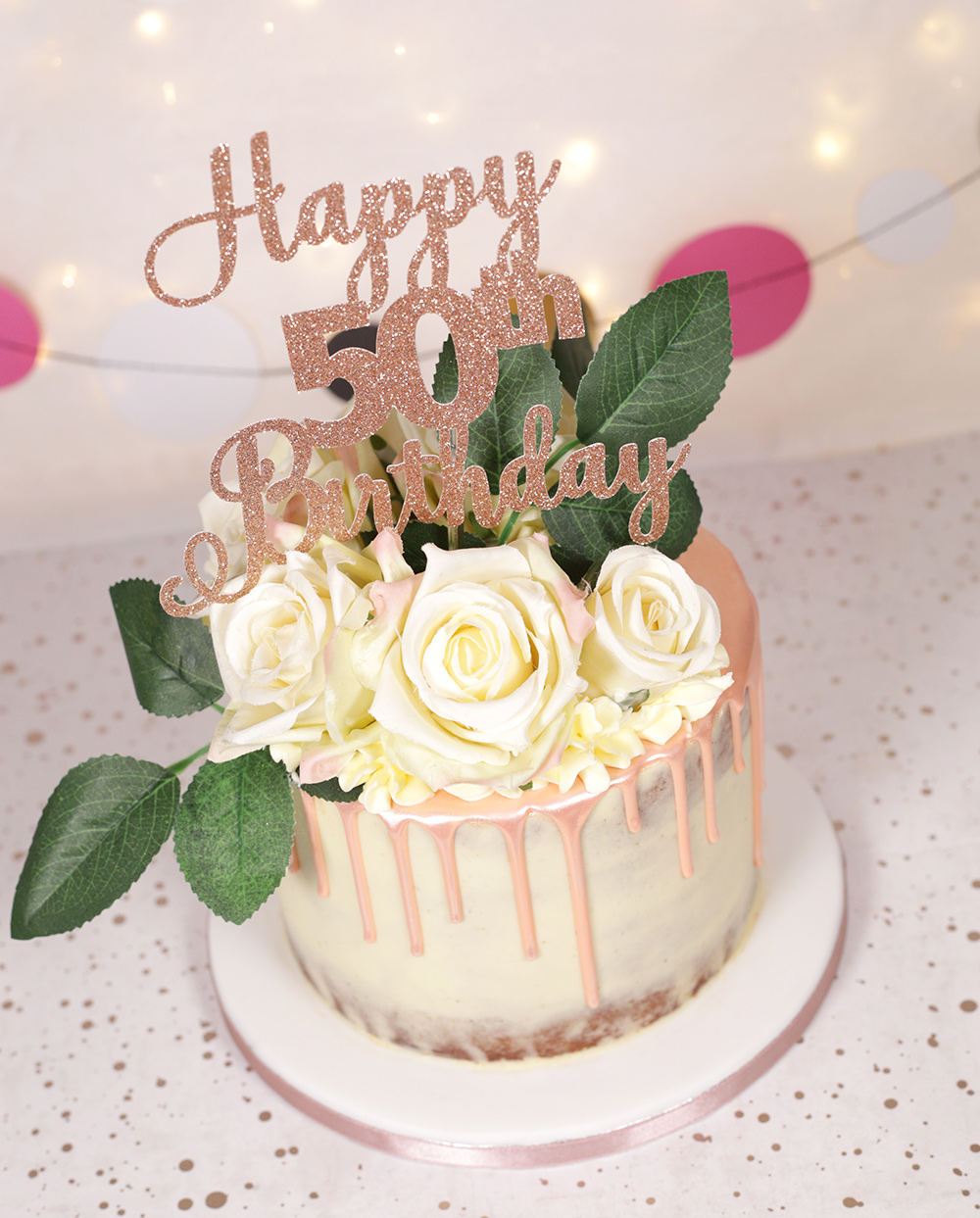 Rose Gold 50th Birthday Cake - Cakey Goodness