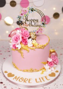 Pink Gold Floral Birthday Cake Cakey Goodness