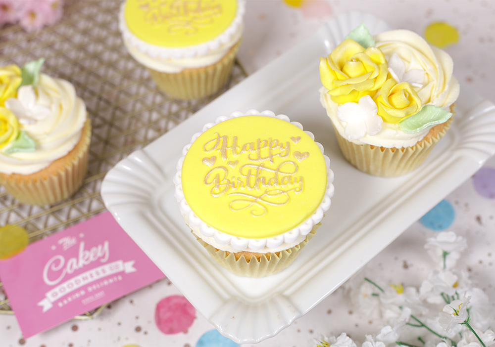 Yellow & gold birthday cupcakes - Cakey Goodness