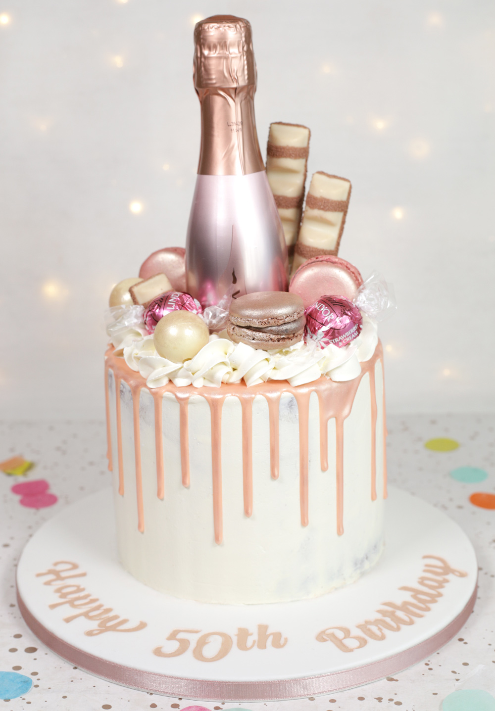 Rose Gold Chocolate Drip Cake - Cakey Goodness