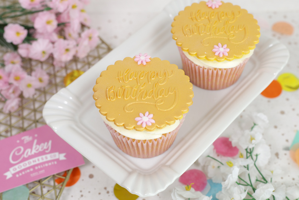 Gold Happy Birthday Cupcakes - Cakey Goodness
