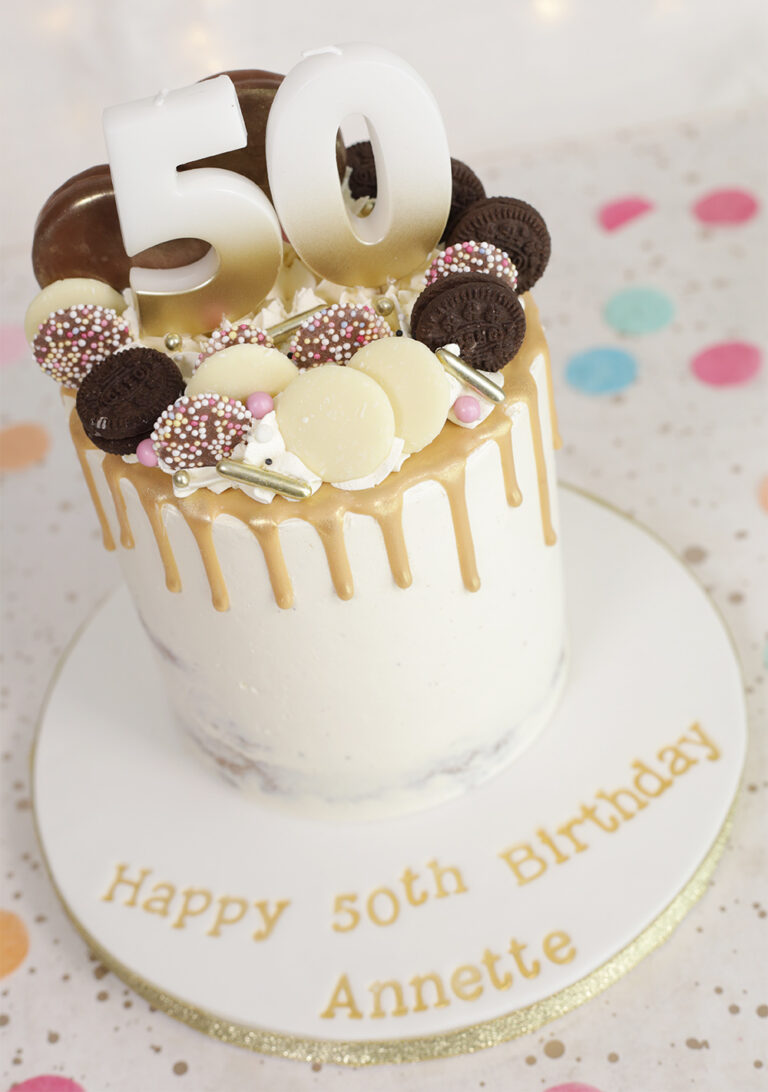 Gold Drip 50th Birthday Cake - Cakey Goodness