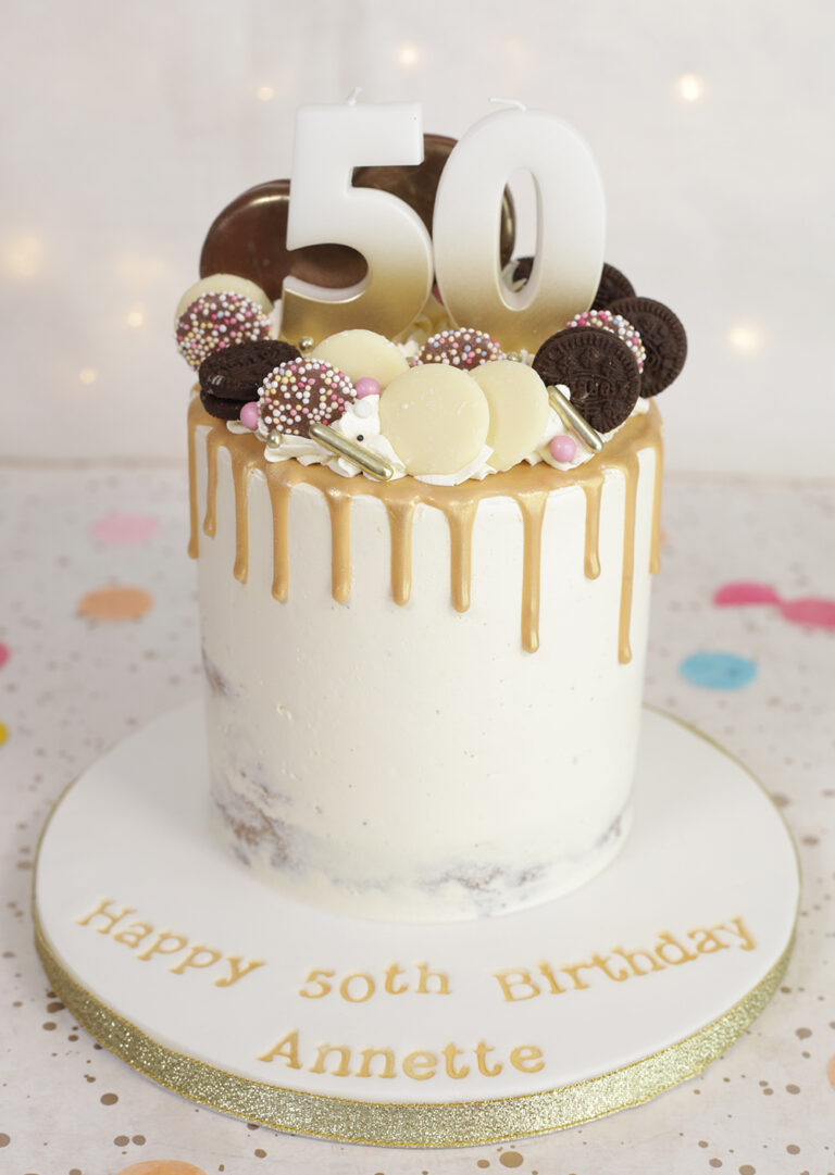 Gold Drip 50th Birthday Cake - Cakey Goodness